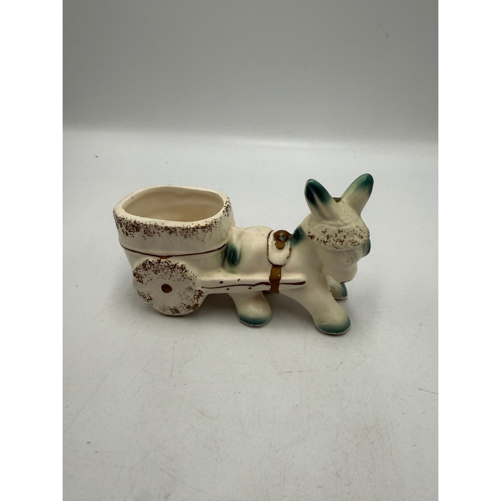 Vintage Napcoware Donkey Pulling Cart Planter Ceramic Japan CF-6124 Teal White